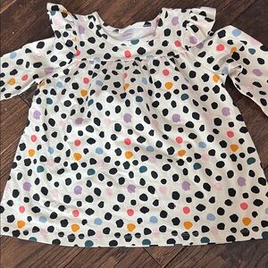 Hanna Andersson Cream Top with Black Spots and Multicolor Dots